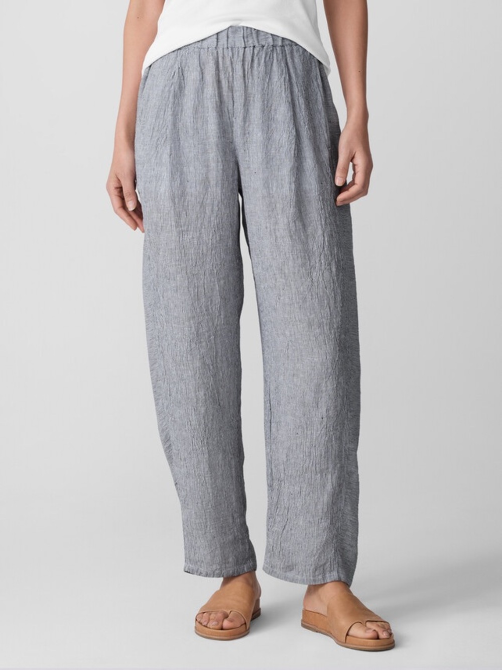 NWT Eileen Fisher Puckered Organic Linen Stripe Lantern Pant